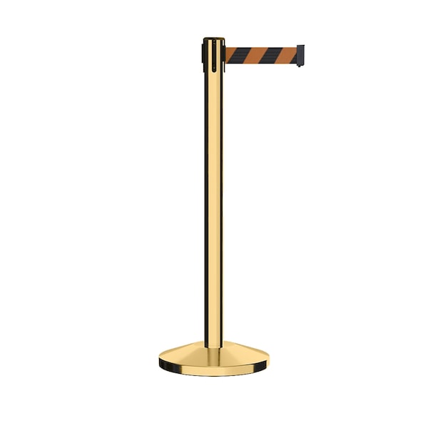 Montour Line Stanchion Belt Barrier Pol.Brass Post 11ft. Blk/Or Belt - ES400-PB-BOD-110