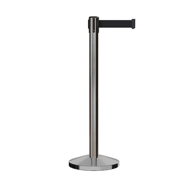 Montour Line Stanchion Belt Barrier Sat.Steel Post 7.5ftBlack Belt - ES400-SS-BK-75