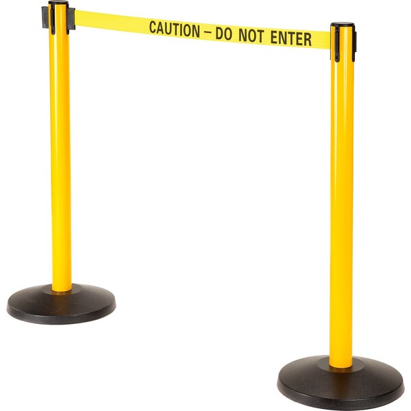Global Industrial Retractable Belt Barrier, 40 Yellow Post, 11' Yellow Caution Belt - 708417BC