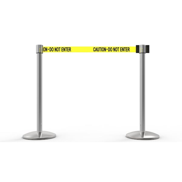 Banner Stakes Retractable Belt Barrier, Yellow, 7 ft Length, Polished Chrome - AL6202C