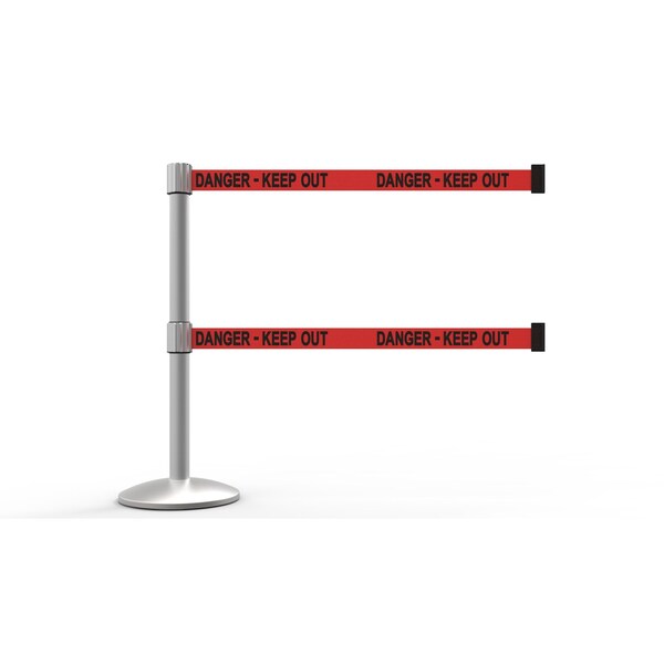 Banner Stakes Retractable Belt Barrier, Red, 7 ft Length, Matte - AL6106M-D