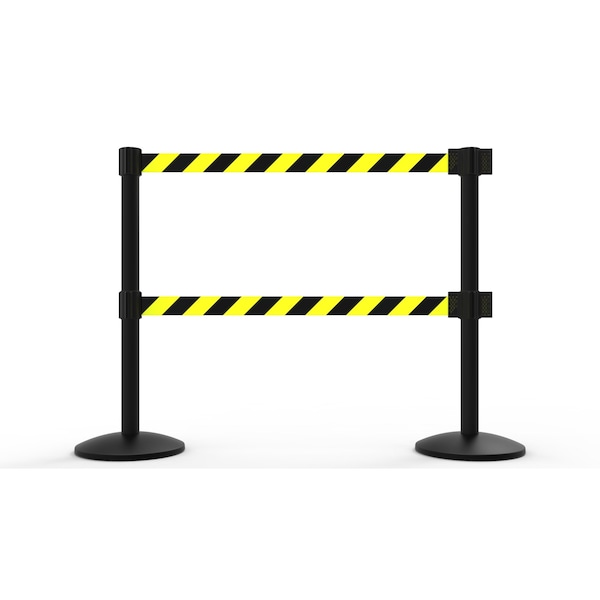 Banner Stakes Retractable Belt Barrier, Yellow/Black, 7 ft Length, Black - AL6203B-D