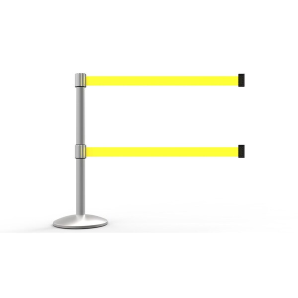 Banner Stakes Retractable Belt Barrier, Yellow, 7 ft Length, Matte - AL6104M-D