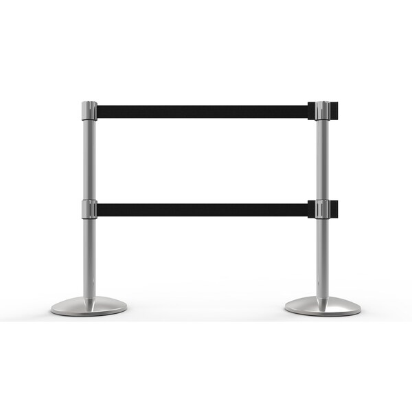 Banner Stakes Retractable Belt Barrier, Black, 7 ft Length, Polished Chrome - AL6208C-D
