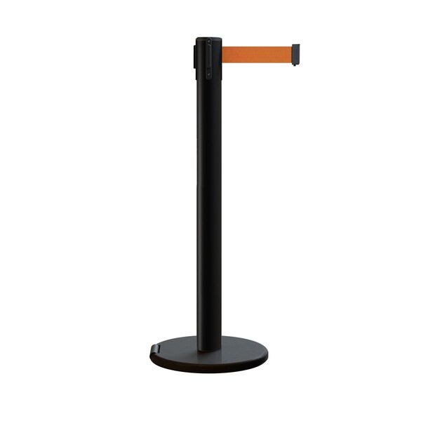 Montour Line Retractable Belt Stanchion, Roller Base, 3ft Black Post  14ft. Orange - P400RL-BK-OR-140