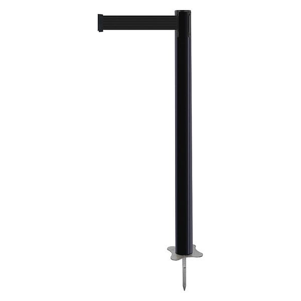 Tensabarrier Barrier Post with Belt, Black, 7 1/2 ft Length, 43 in Post Height, No Legend, Unfinished - 884-33-STD-B9X-C