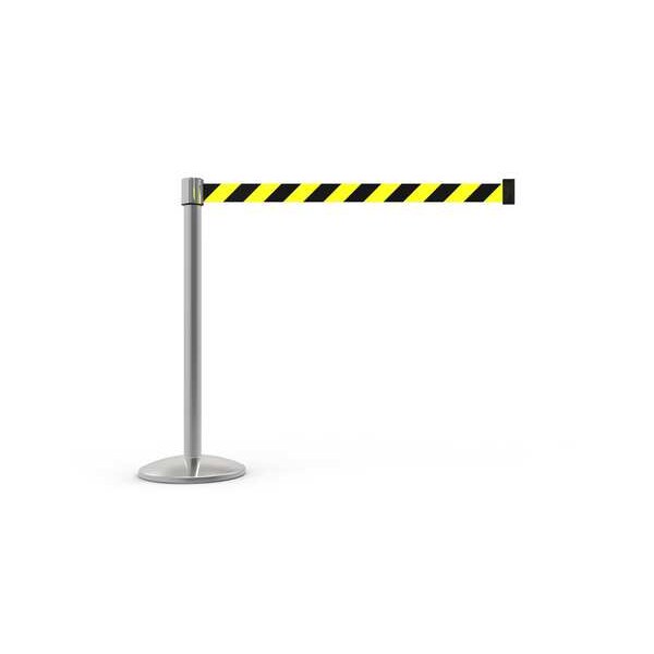 Banner Stakes Retractable Belt Barrier, Silver, 7 ft Length, 39 in Post Height, No Legend, Polished Chrome - AL6103C