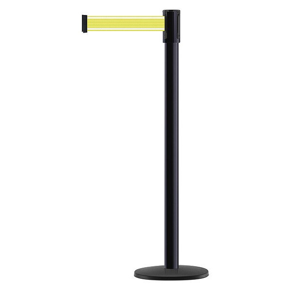 Tensabarrier Barrier Post with Belt, Black, 7 1/2 ft Length, 38 in Post Height, No Legend, Powder Coated - 890B-33-33-33-STD-Y5-NV-C