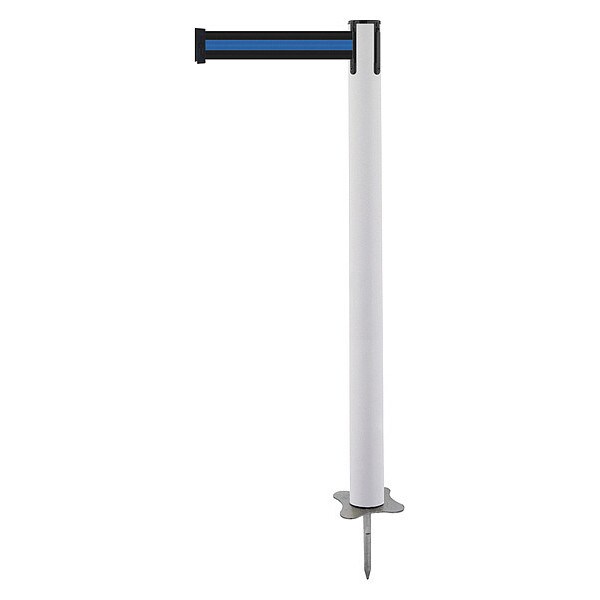 Tensabarrier Barrier Post with Belt, White, 7 1/2 ft Length, 43 in Post Height, No Legend, Unfinished - 884-32-STD-S1X-C