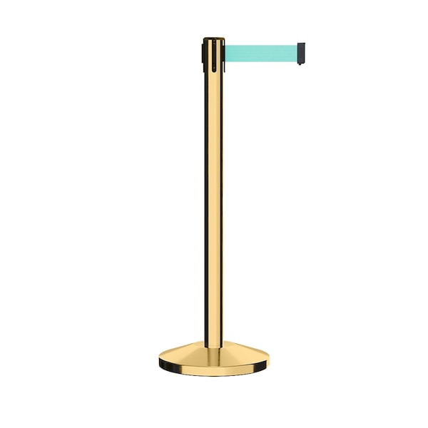 Montour Line Stanchion Belt Barrier Pol.Brass Post 11ft. Lt Grn Belt - ES400-PB-LGN-110