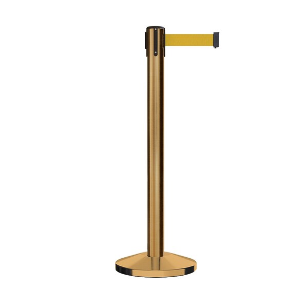 Montour Line Stanchion Belt Barrier Sat.Brass Post 14ft. Yellow Belt - ES660-SB-YW-140