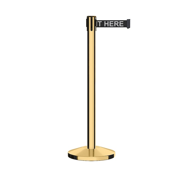 Montour Line Stanchion Belt Barrier Pol.Brass Post 9ft. Wait..Belt - ES400C-PB-PLEAWBW-90