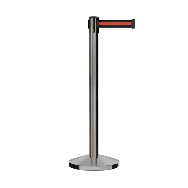 Montour Line Stanchion Belt Barrier Sat.Steel Post 9ft. Bk/R H Belt - ES400-SS-BRH-ML-90
