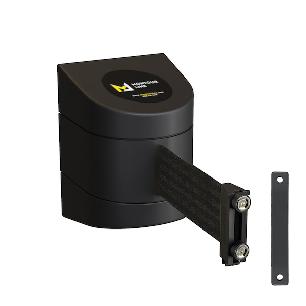 Montour Line Retractable Belt Barrier Black Magnetic Wall Mnt 11ft. Black Belt (M) - PWM200-BK-BK-M-M-110