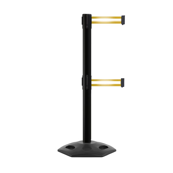 Montour Line Stanchion Dual Belt Barr. Rubber Base Black Post 11ft.Y Ref. Belt - P400DRB-BK-YRH-110