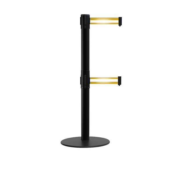 Montour Line Stanchion Dual Belt Barrier Flat Base Black Post 11ft.Y Ref. Belt - S400D-BK-YRH-110