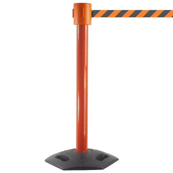 Queue Solutions WeatherMaster 335, Orange, 20' Yellow/Black BEWARE OPEN PIT Belt - WMR350O-YBBOP200