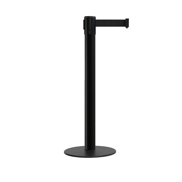 Montour Line Stanchion Belt Barrier Flat Base Black Post 14ft.Black Belt - S660-BK-BK-140