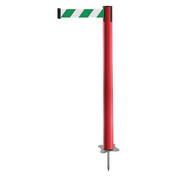 Tensabarrier Barrier Post with Belt, Red, 7 1/2 ft Length, 43 in Post Height, No Legend, Unfinished - 884-21-STD-D2X-C