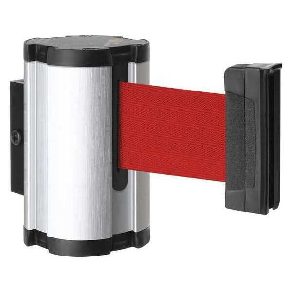 Lavi Industries Retractable Belt Barrier, Silver, 10 ft Length, Satin Aluminum - 50-3010SA/RD