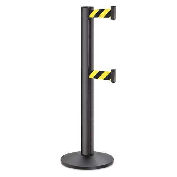 Lavi Industries Barrier Post with Belt, Black, 15 ft Length, 40 in Post Height, No Legend, Powder Coated - 50-3100DL/WB/SF
