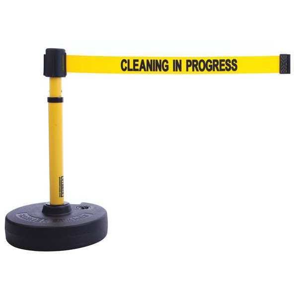 Banner Stakes Barrier Post with Belt, Yellow, 15 ft Length, 22 in to 42 in Adjustable Post Height - PL4088