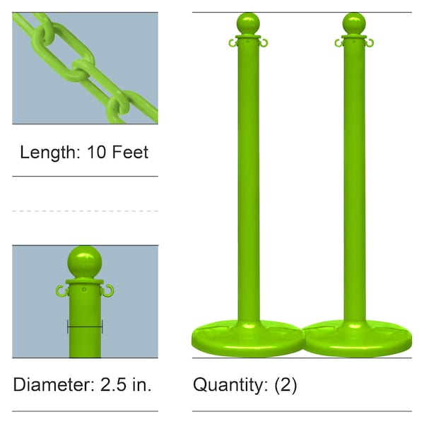 Mr. Chain Safety Green Medium Duty Stanchion & Chain Kit (2-Pack) - 71114-2