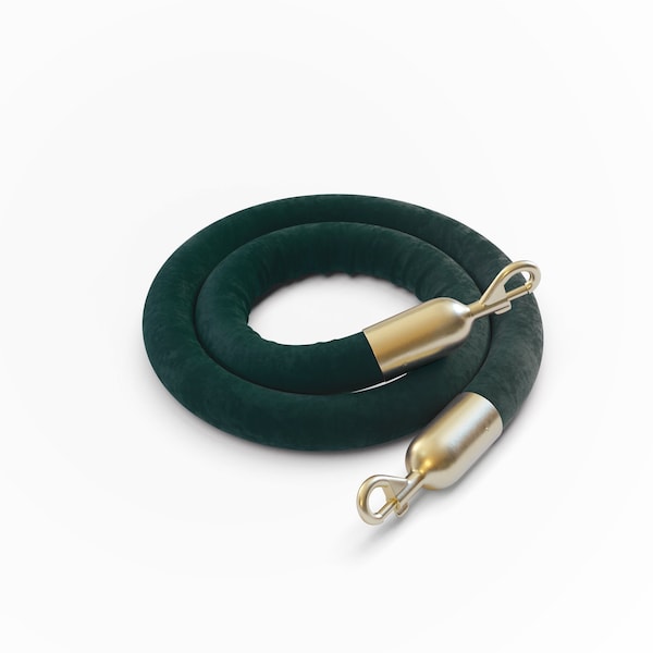 Montour Line Velvet Rope Green With Satin Brass Snap Ends 10ft.Cotton Core - PVR150-100-GN-SE-SB