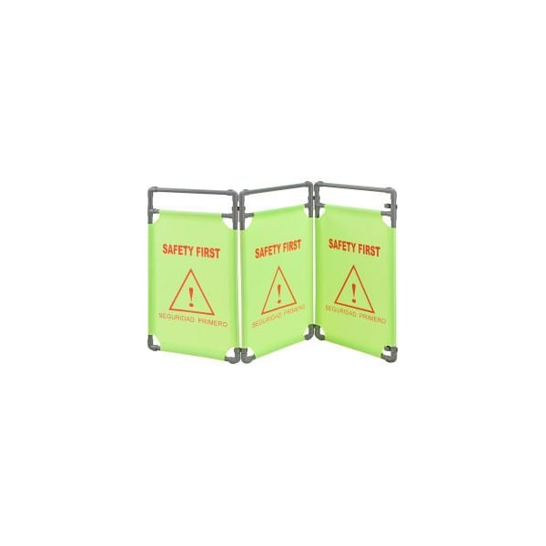 Global Equipment Safety First Folding Fabric Barrier Lime Green  English/Spanish - DW-M10-SP