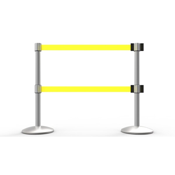 Banner Stakes Retractable Belt Barrier, Yellow, 7 ft Length, Matte - AL6204M-D
