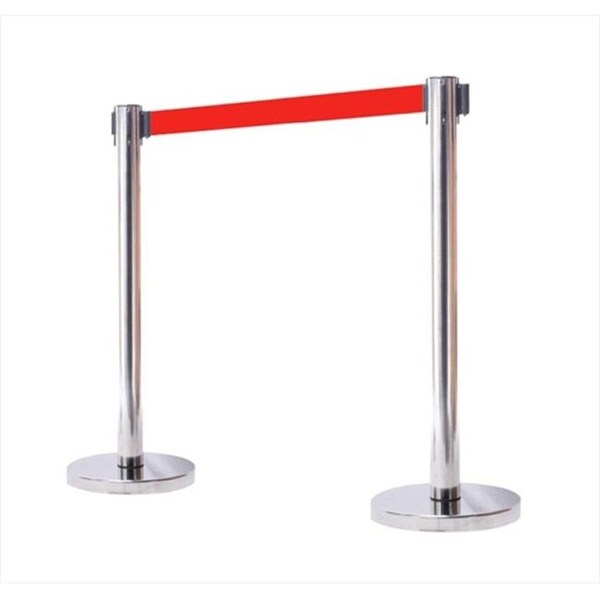 Vic Crowd Control Inc VIP Crowd Control 1007 12 in. Flat Base Mirror Post Retractable Belt Stanchion - 6.5 ft. Red Belt - 1007