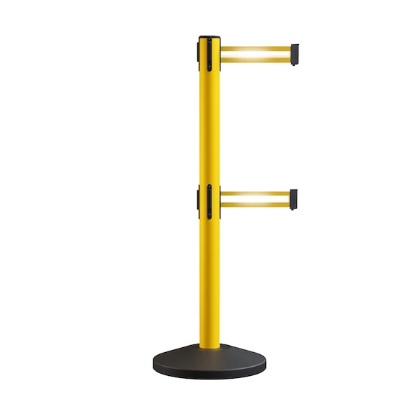 Montour Line Stanchion Double Belt Barrier Yellow Post  13ft. Yel/Ref. HL Belt - ES400D-YW-YRH-130
