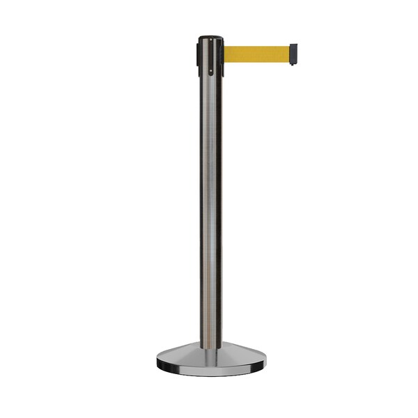 Montour Line Stanchion Belt Barrier Sat.Steel Post 14ft. Yellow Belt - ES660-SS-YW-140
