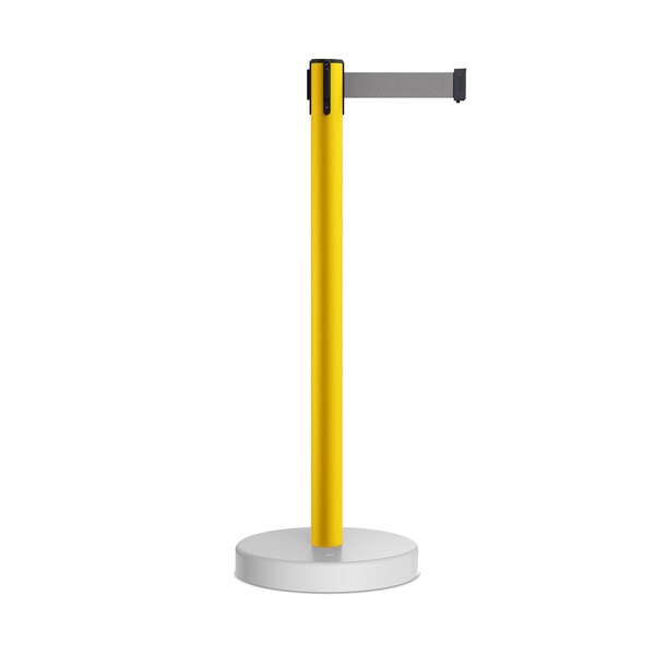 Montour Line Stanchion Belt Barrier WaterFillable Base Yellow Post 9ft.Lt Gry Belt - P400WF-YW-LGY-90