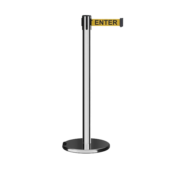 Montour Line Retractable Belt Rolling Stanchion, 2.5ft Pol.Steel Post  7.5ft Cau - P400RL-PS-CAUYB-75