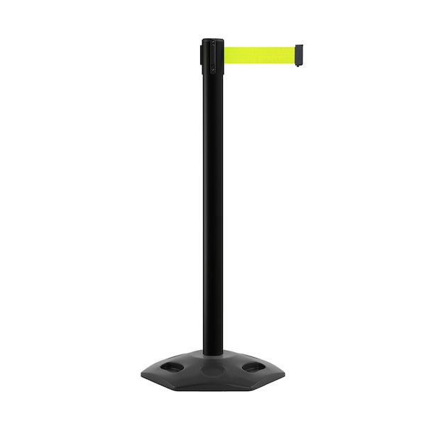 Montour Line Stanchion Belt Barrier Rubber Base Black Post 9ft.Fl.Yel Belt - P400RB-BK-FYW-90