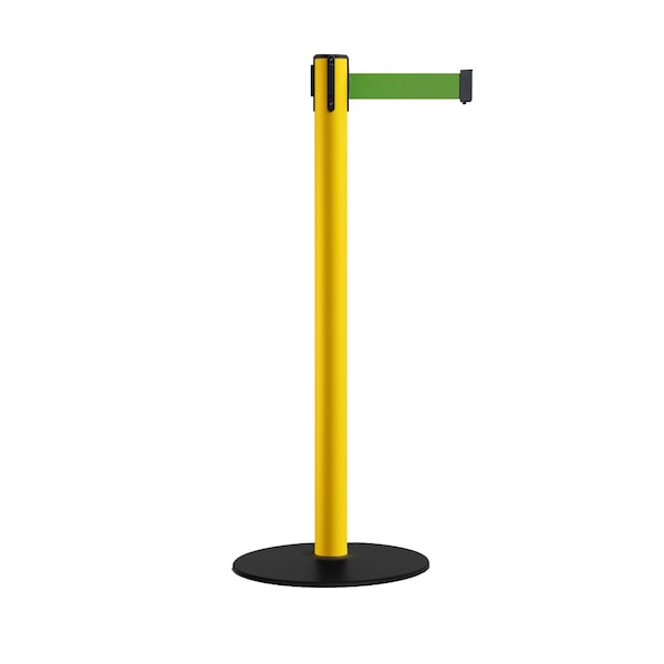 Montour Line Retr. Belt Stanchion, Low Base, 2.5in YLW Post  11' Green Belt - S400-YW-GN-110