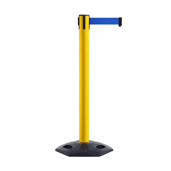 Montour Line Stanchion Belt Barrier Rubber Base Yellow Post 16ft.Blue Belt - P660DRB-YW-BL-160