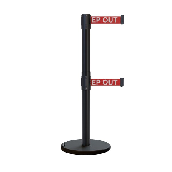 Montour Line Retractable Double Belt Rolling Stanchion, Red, 9 ft Length, 2.5 ft Post Height - P400DRL-BK-DANGERW-90