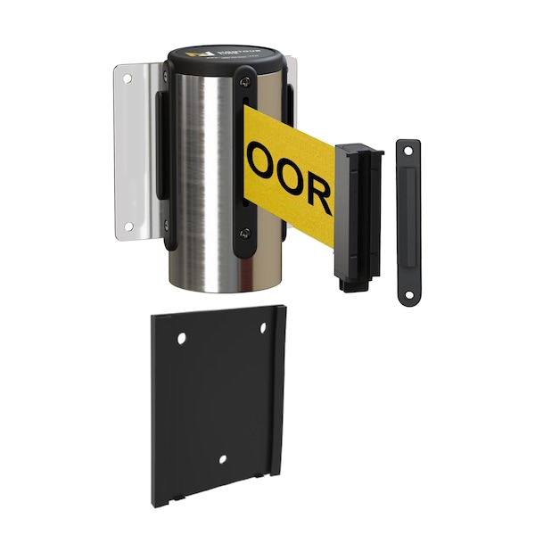 Montour Line Retr. Belt Barrier Removable Pol. Steel Wall Mnt 8.5ft Y.Wet.Belt F - WM115-PS-CAWETYB-RM-S-85