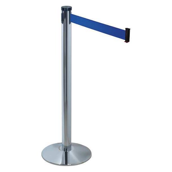 Retracta-Belt Barrier Post with Belt, Polished Chrome, 10 ft Length, 40 in Post Height, No Legend - 300PC-BL