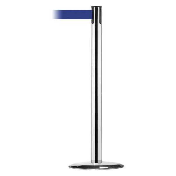 Tensabarrier Barrier Post with Belt, 7 1/2 ft Length, 38 in Post Height, No Legend, Polished chrome - 889U-1P-1P-STD-NO-L5X-C