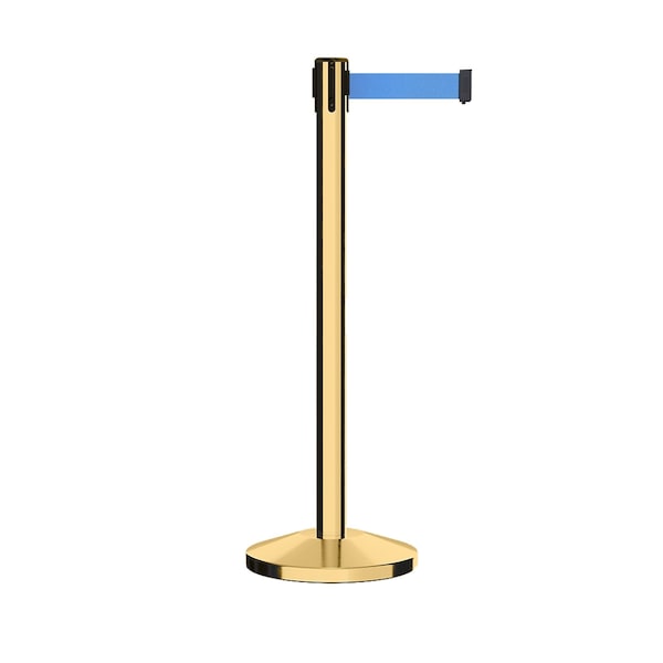 Montour Line Stanchion Belt Barrier Pol.Brass Post 13ft. Lt Blu Belt - ES400-PB-LBL-130