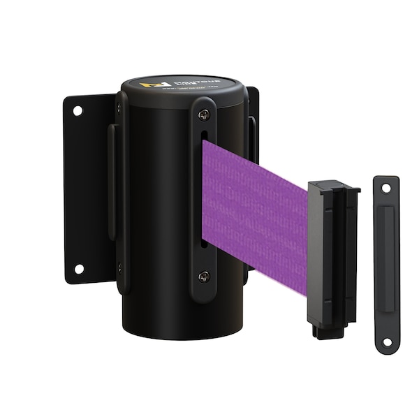 Montour Line Retr. Belt Barrier Wall Mnt Black Case Fxd, 11' Purple Belt - MWM100-BK-PE-F-S-110