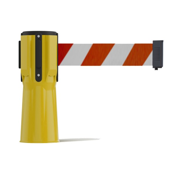 Montour Line Retractable Belt Barrier Cone Mount Yellow Case 9ft. Rd/Wh Belt - CP100-YW-RWD-90