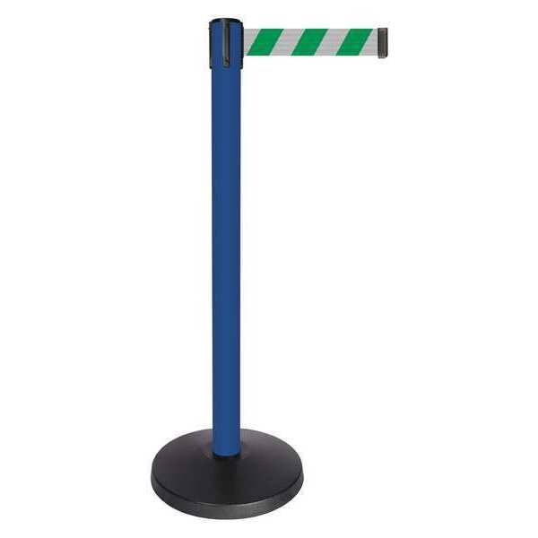 Queueway Barrier Post with Belt, Blue, 10 ft Length, 40 in Post Height, No Legend, Powder Coated - QPLUS-23-D2