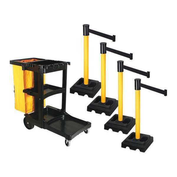 Retracta-Belt Barrier Systems, Black, 15 ft Length, 40 in Post Height - PSBK322PYW-BK