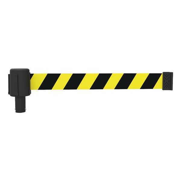 Banner Stakes Barrier Post with Belt, Yellow with Black Stripes, 15 ft Length, No Legend - PL4091