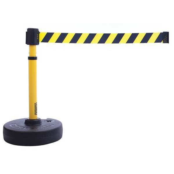 Banner Stakes Barrier Post with Belt, Yellow with Black Stripes, 15 ft Length, No Legend - PL4091