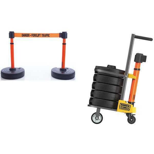 Banner Stakes Belt Barrier System, 15 ft Length, 22 in to 42 in Post Height, Danger - Forklift Traffic - PL4017